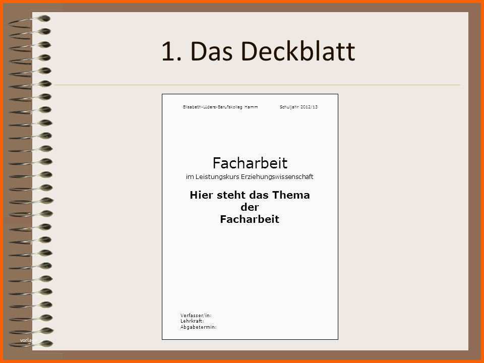 Spektakulär Deckblatt Facharbeit Facharbeit Deckblatt Vorlage Word