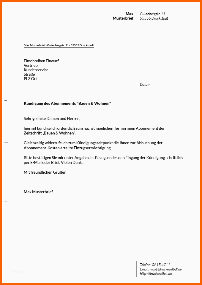 Spektakulär Drucke Selbst Kostenlose Vorlagen Für Kündigungsschreiben