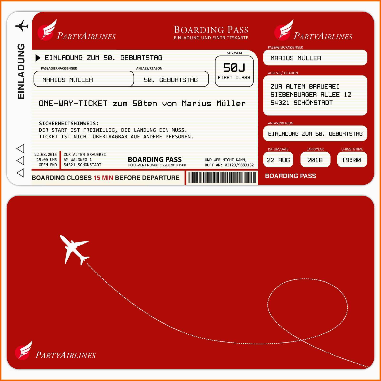 Spektakulär Einladungskarten Zum Geburtstag Als Flugticket – Rot