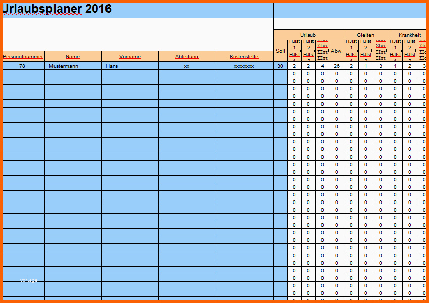 Spektakulär Excel Urlaubsplaner 2016 sofort Download