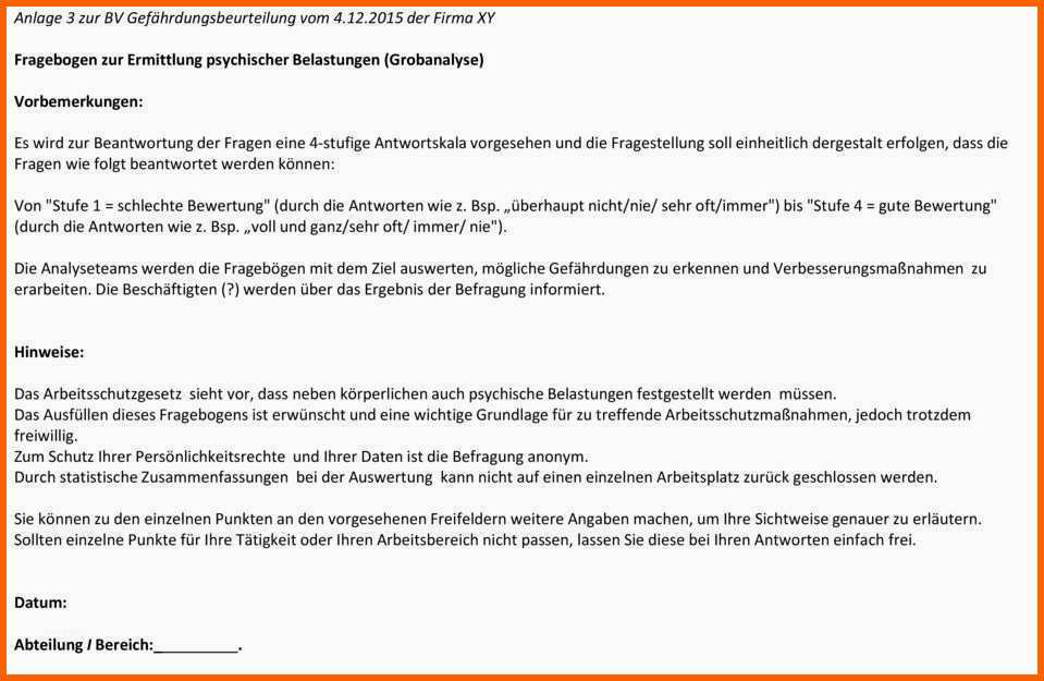 Spektakulär Gefährdungsbeurteilung Vorlage Pdf Gut Anlage 3 Zur Bv