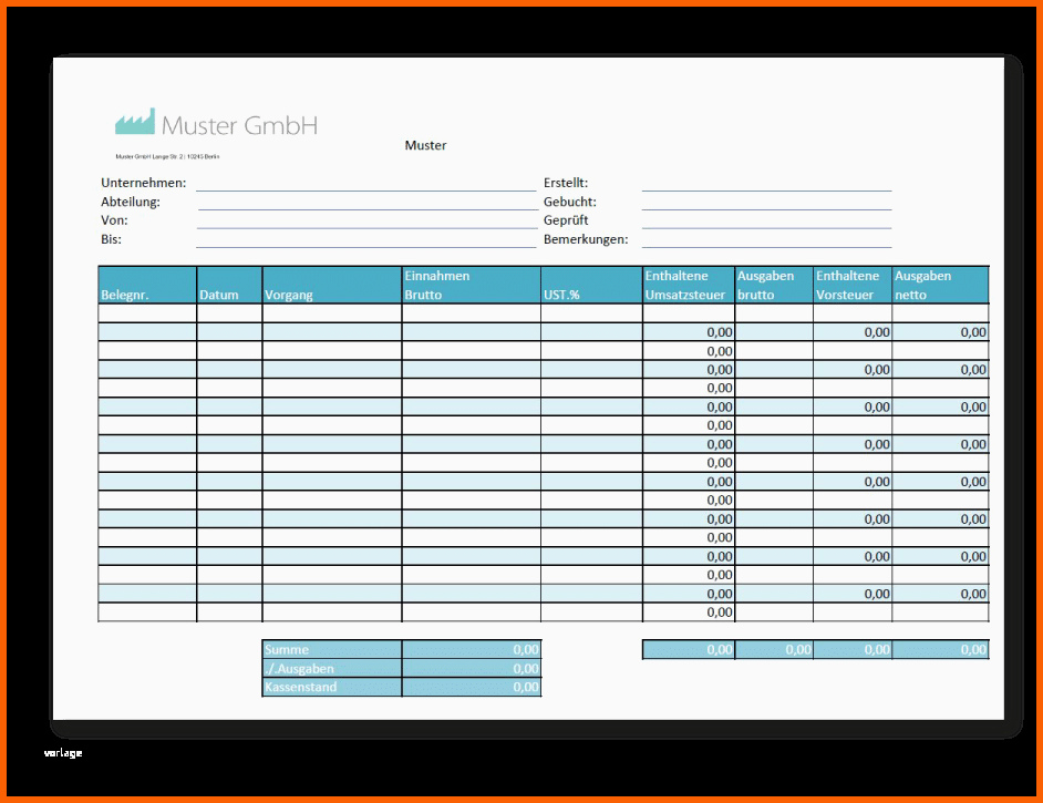 Spektakulär Kassenbuch Vorlage Als Excel &amp; Pdf Kostenlos En