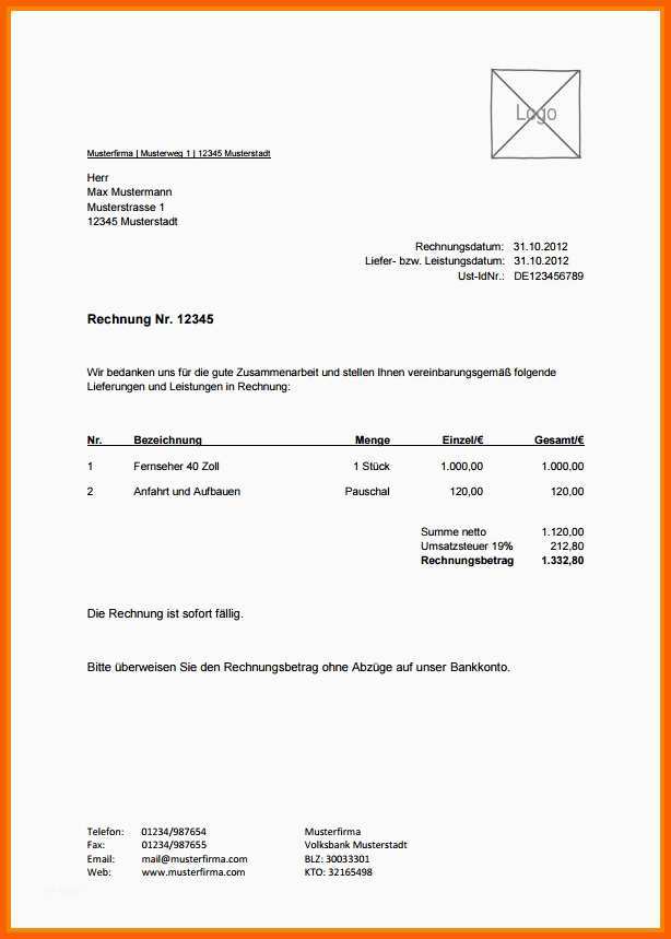 Spektakulär Kleinunternehmer Rechnung Vorlage Kostenlos 11 Angebot