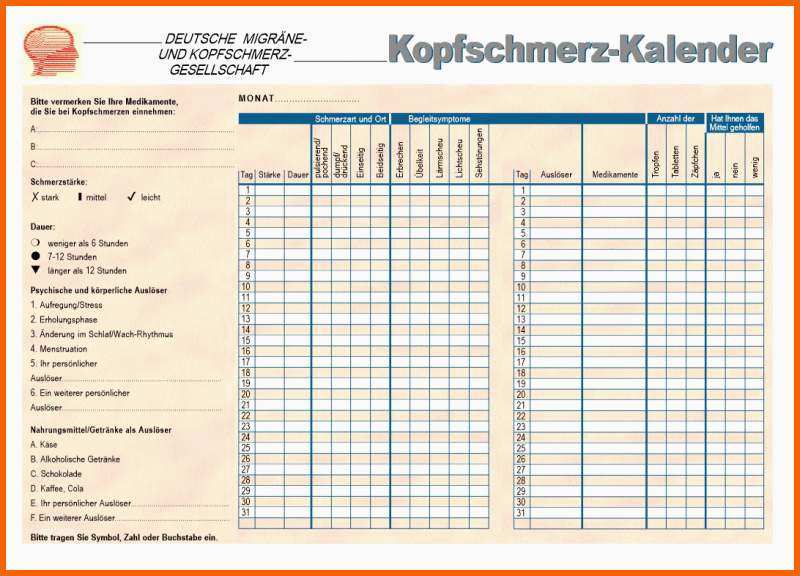 Spektakulär Kopfschmerzkalender Download