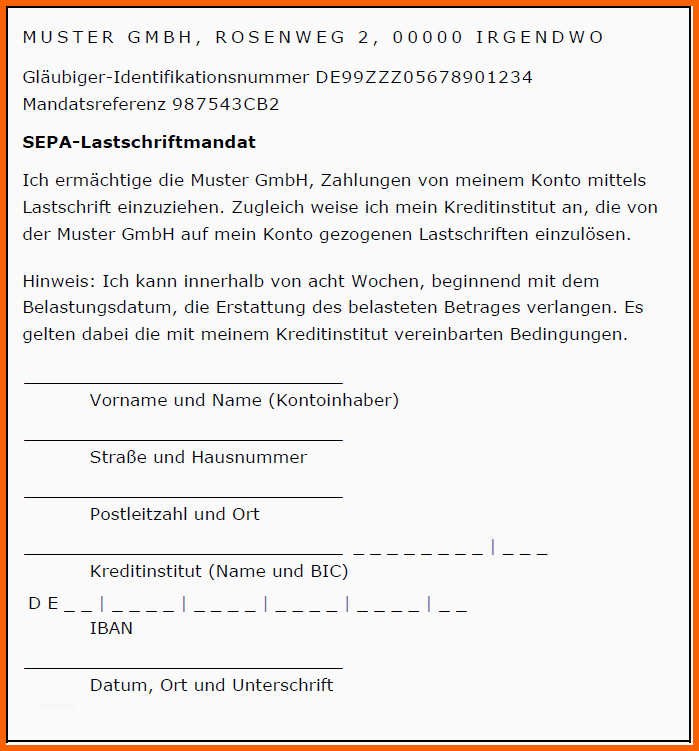 Spektakulär Kostenloses Sepa Mandat formular Erstellen Das Sepa
