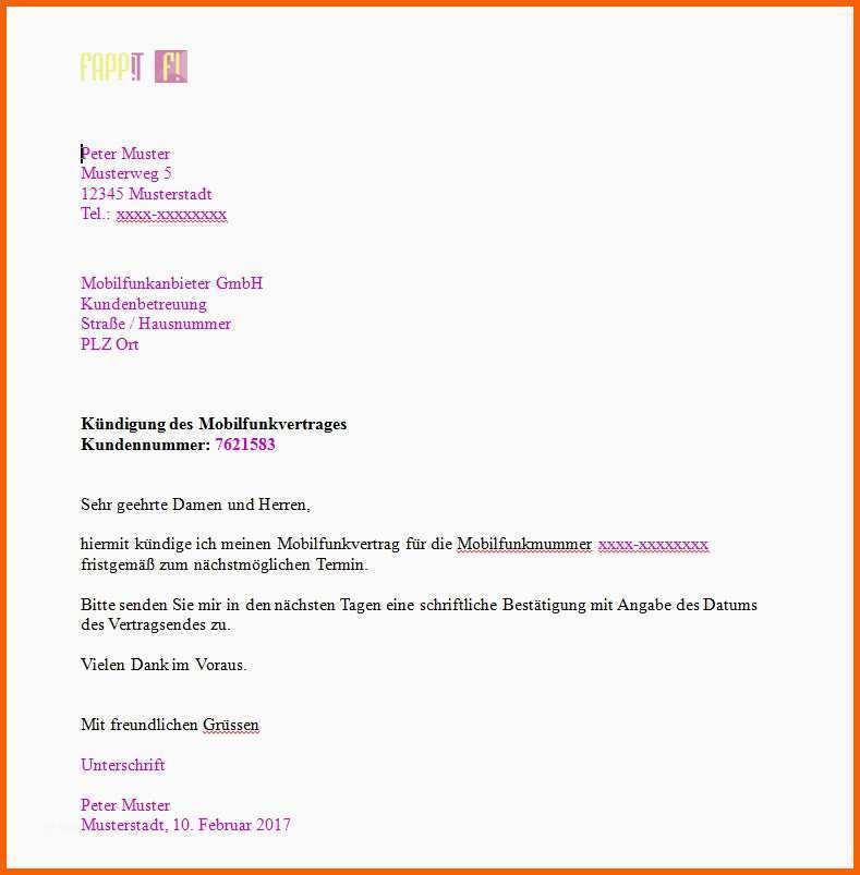 Spektakulär Kündigung Telekom Vorlage