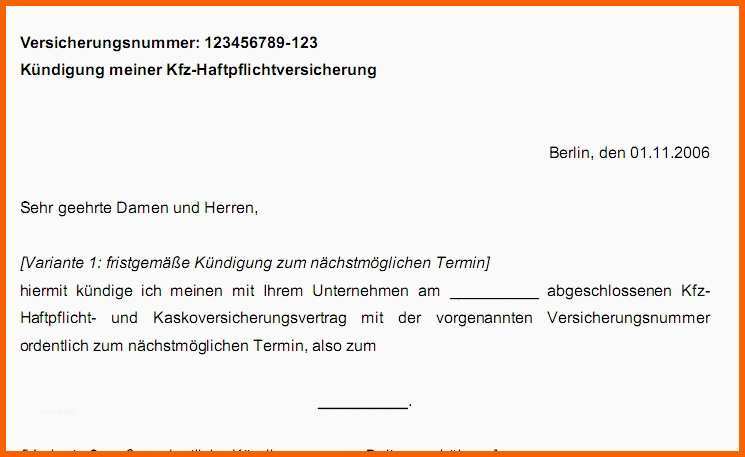 Spektakulär Kundigungsschreiben Versicherung Vorlage Gratis Papacfo