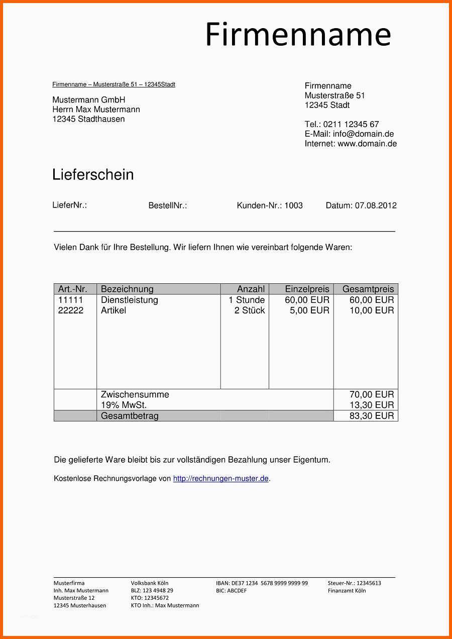 lieferschein vorlage