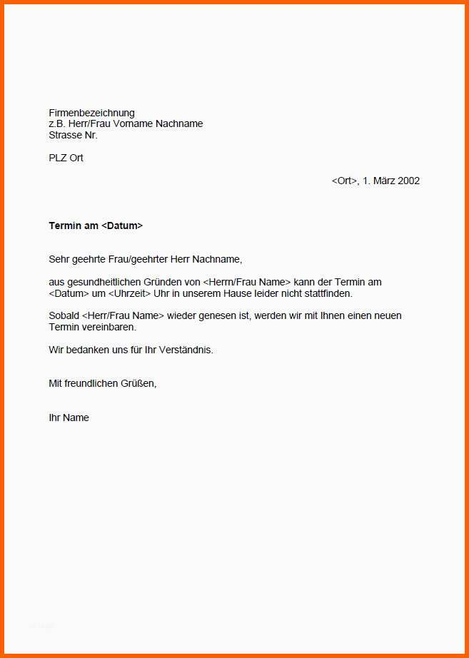 Spektakulär Muster Für Absage Eines Kundentermins sofort Download