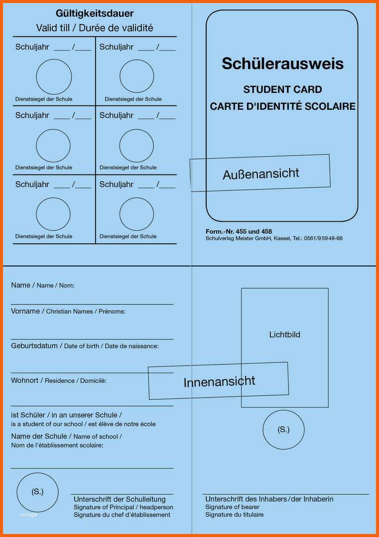 Spektakulär Schülerausweis form Nr 455