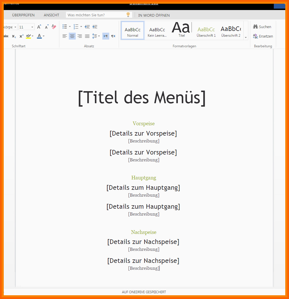 Spezialisiert 11 Vorlage Speisekarte Word