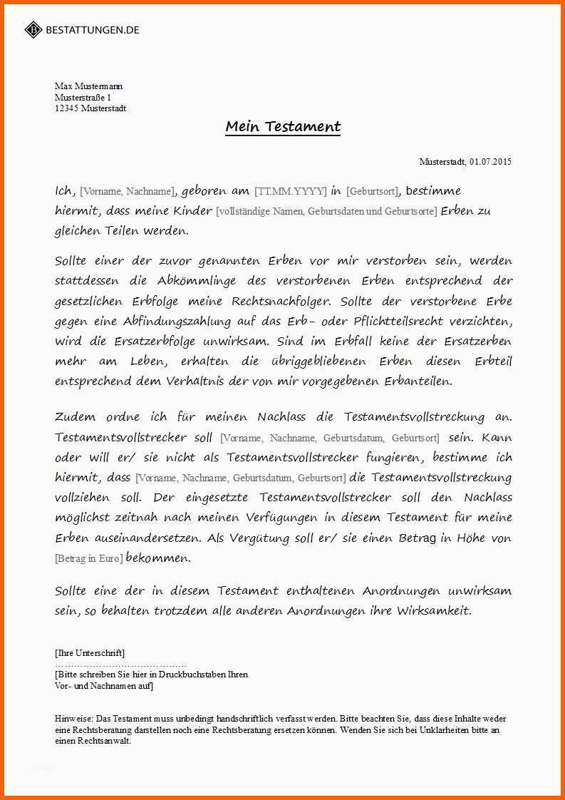 Spezialisiert 16 Handschriftliches Testament Vorlage