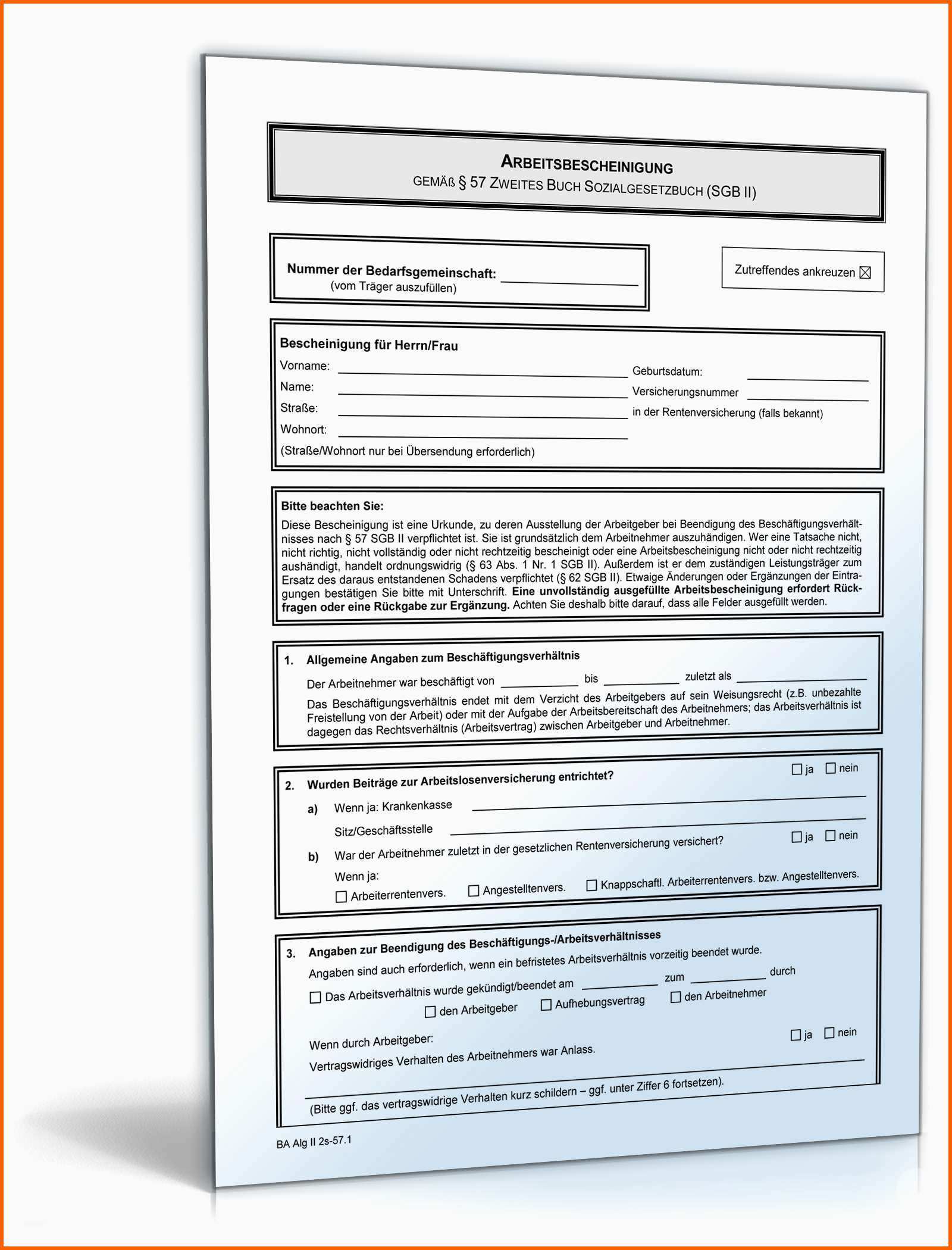 Spezialisiert Arbeitsbescheinigung Nach Alg Ii formular Zum Download
