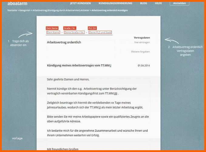 Spezialisiert Arbeitsvertrag Kündigen Vorlage Download
