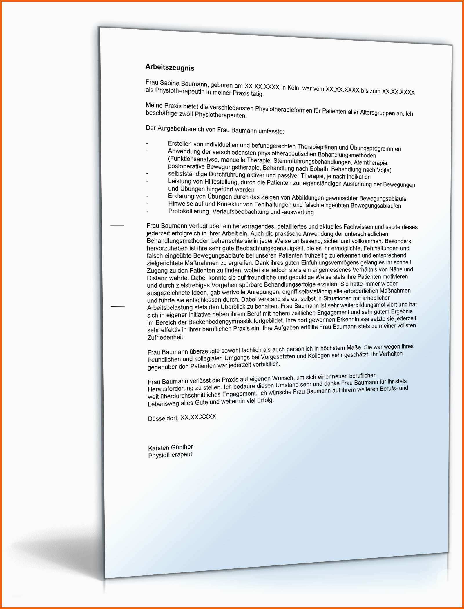 arbeitszeugnis physiotherapeut muster