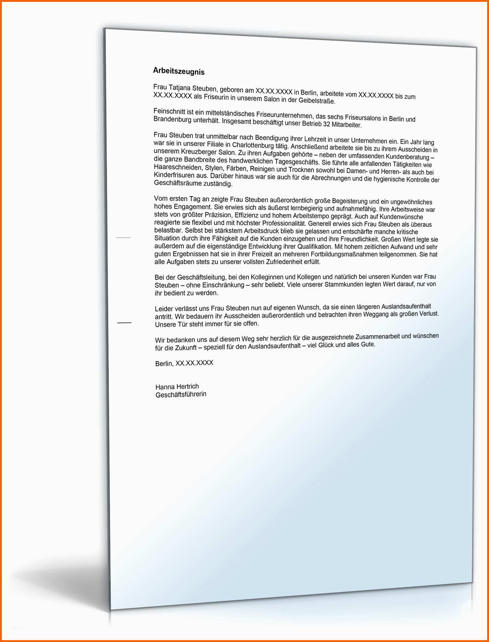 Spezialisiert Arbeitszeugnis "sehr Gut" Friseur In