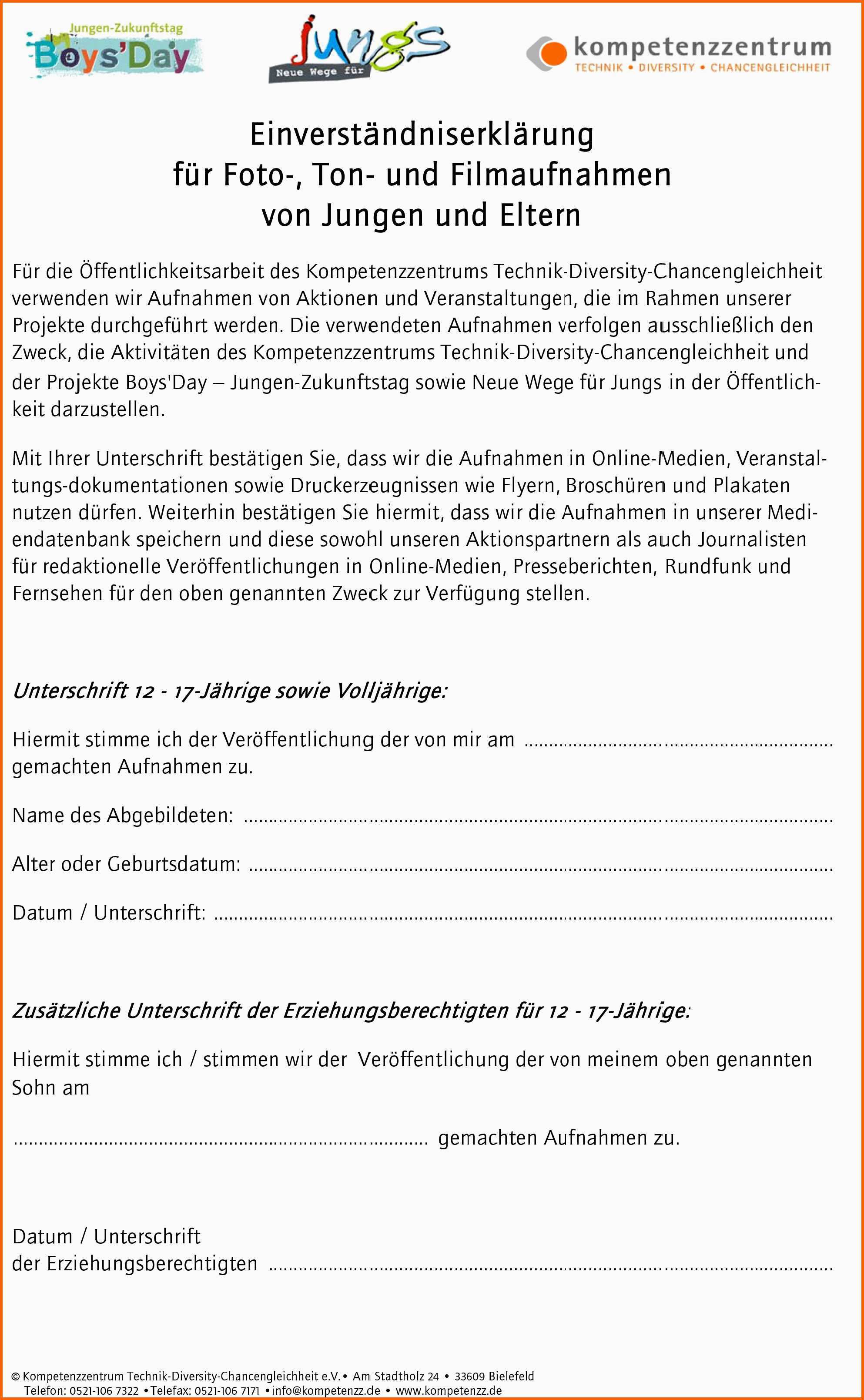 Spezialisiert Boys Day Einverständniserklärung Für Foto ton Und