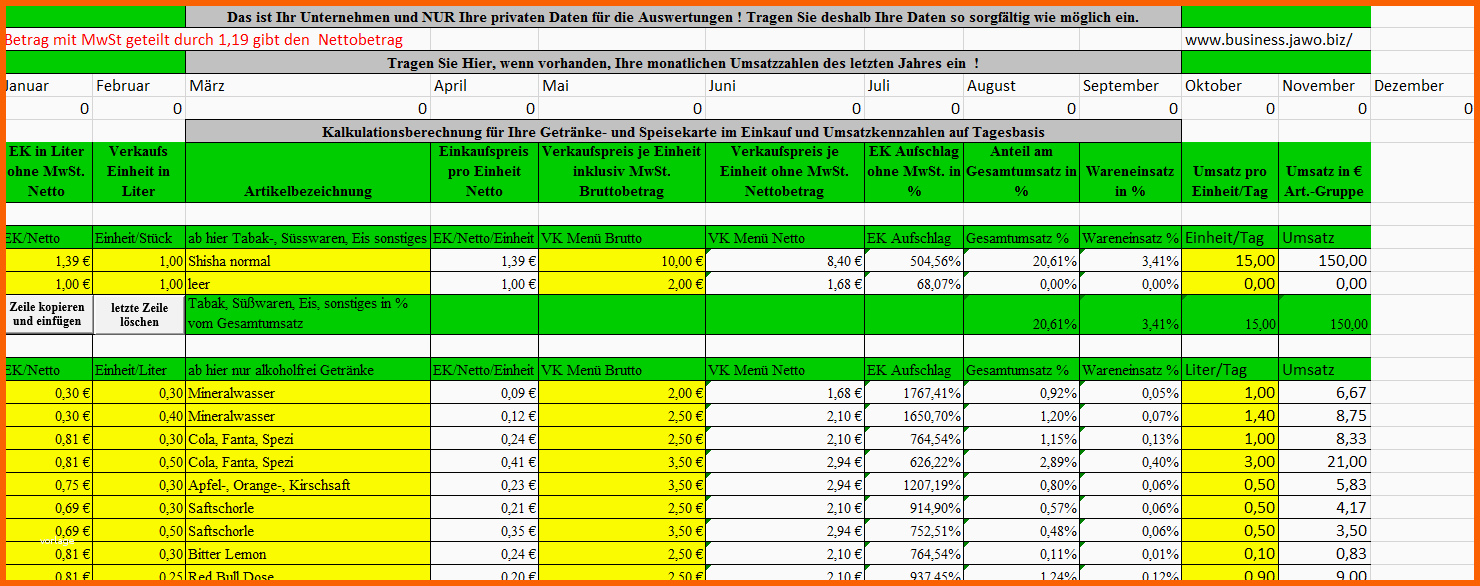 Spezialisiert Excel Kalkulation Für Gastronomie Kostenlos Vorlagen