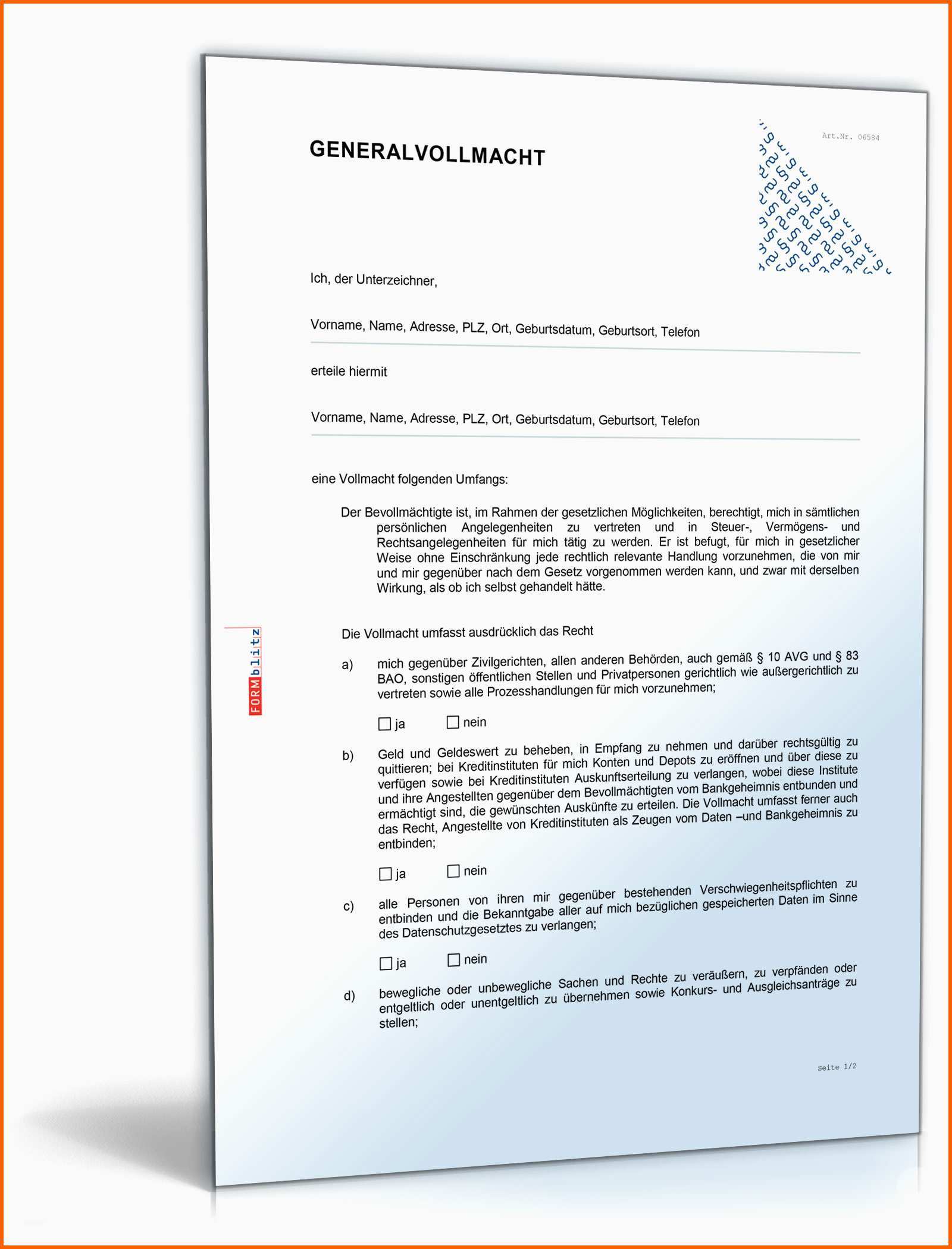 Spezialisiert Generalvollmacht • De Vorlage Download