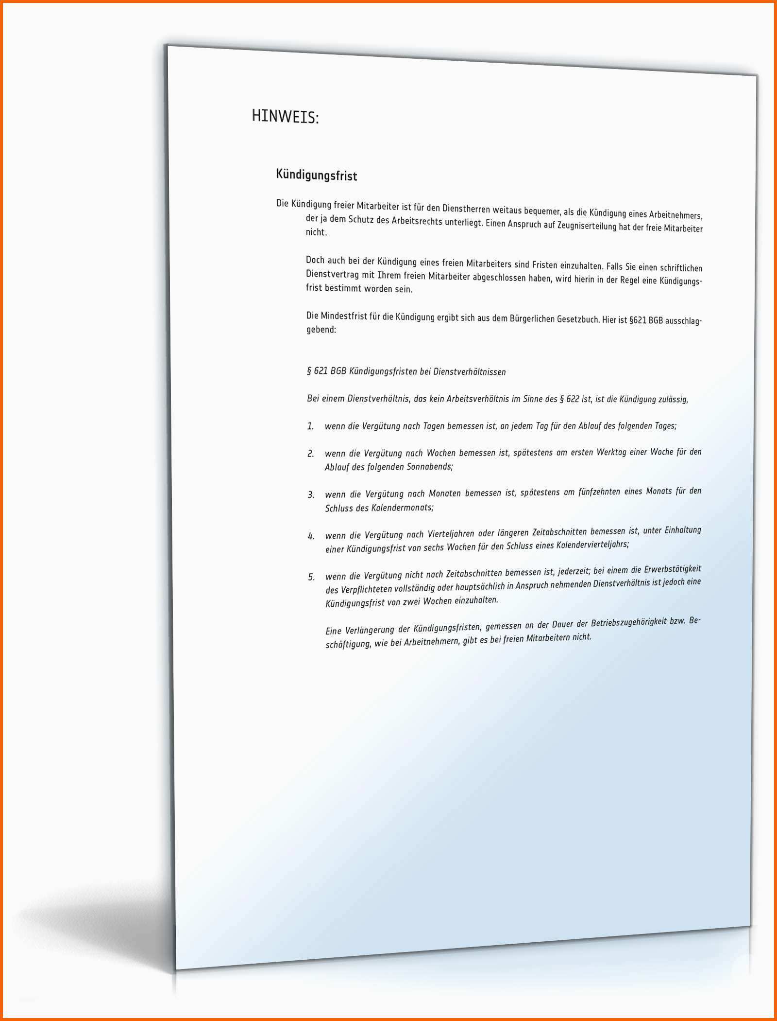 Spezialisiert Kündigung Freier Mitarbeiter