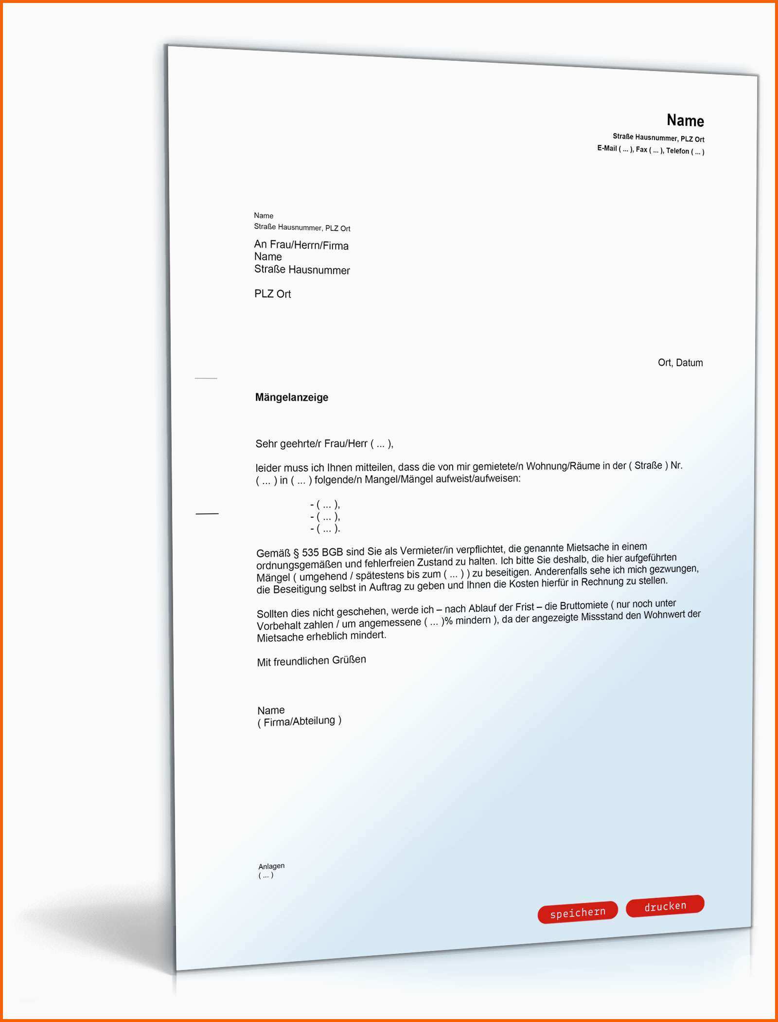 Spezialisiert Mängelanzeige Wohnung Muster Vorlage Zum Download