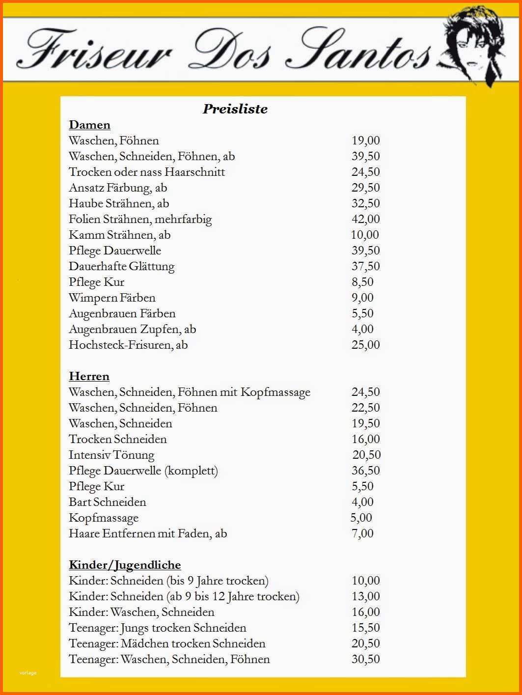 Spezialisiert Preisliste Vorlage Friseur Befriedigend Preisliste Mit