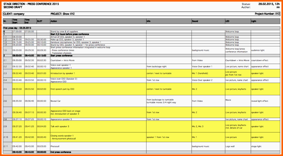 Spezialisiert Regieplan Vorlage Archives eventregie