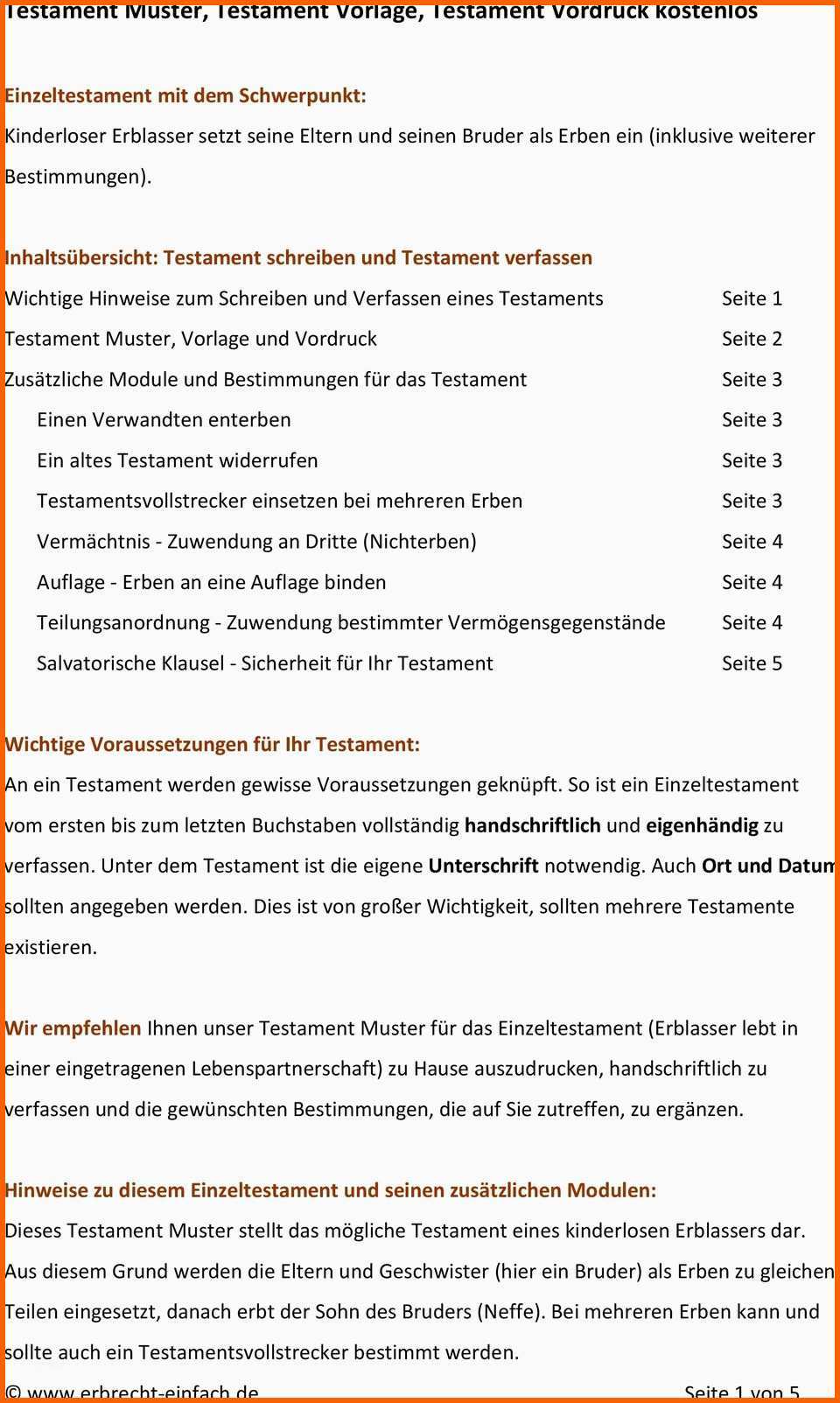 Spezialisiert Testament Muster Testament Vorlage Testament Vordruck