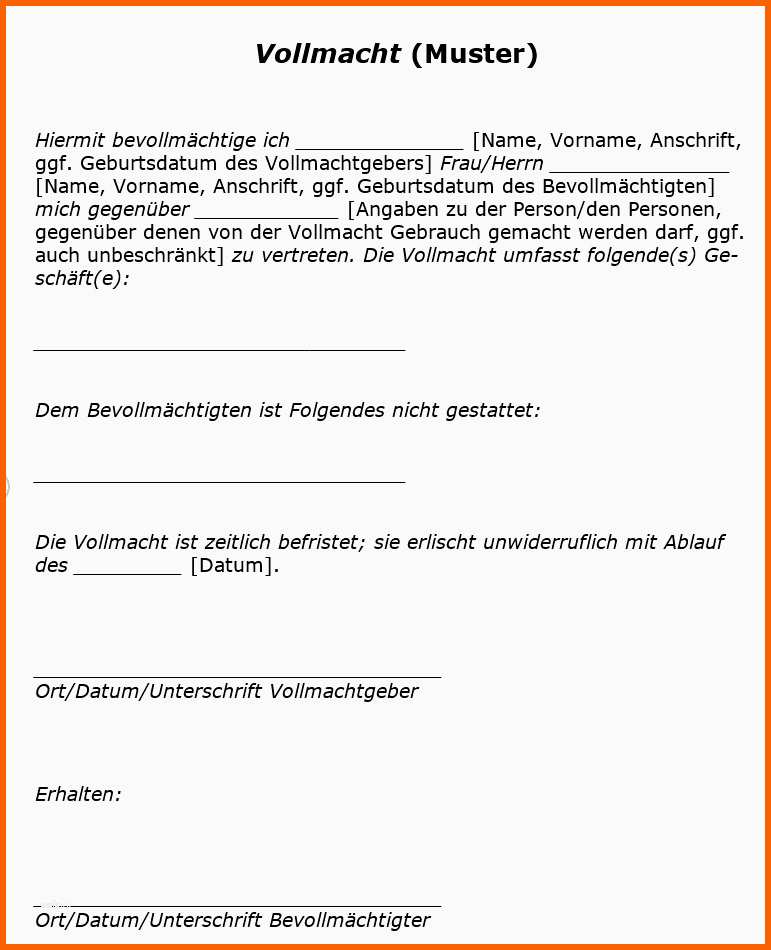 Spezialisiert Vorlage Fr Vollmacht Schreiben Groartig Vollmacht Muster