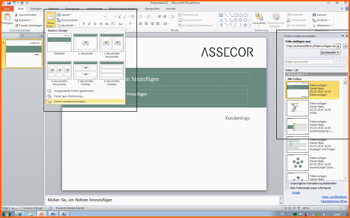 Spezialisiert Windows 7 Powerpoint 2010 Foliendesign Als Vorlage Einbinden
