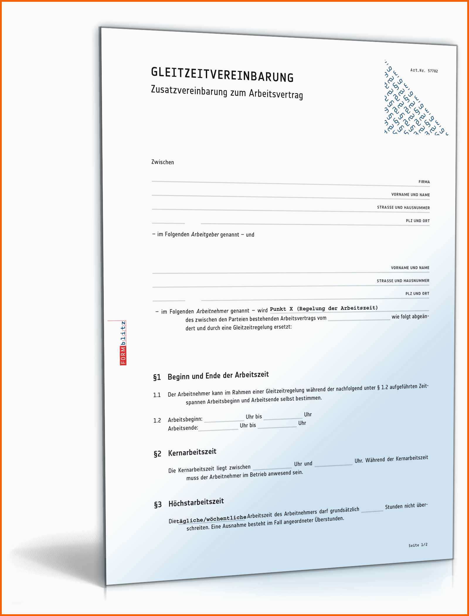 Spezialisiert Zusatzvereinbarung Gleitzeit