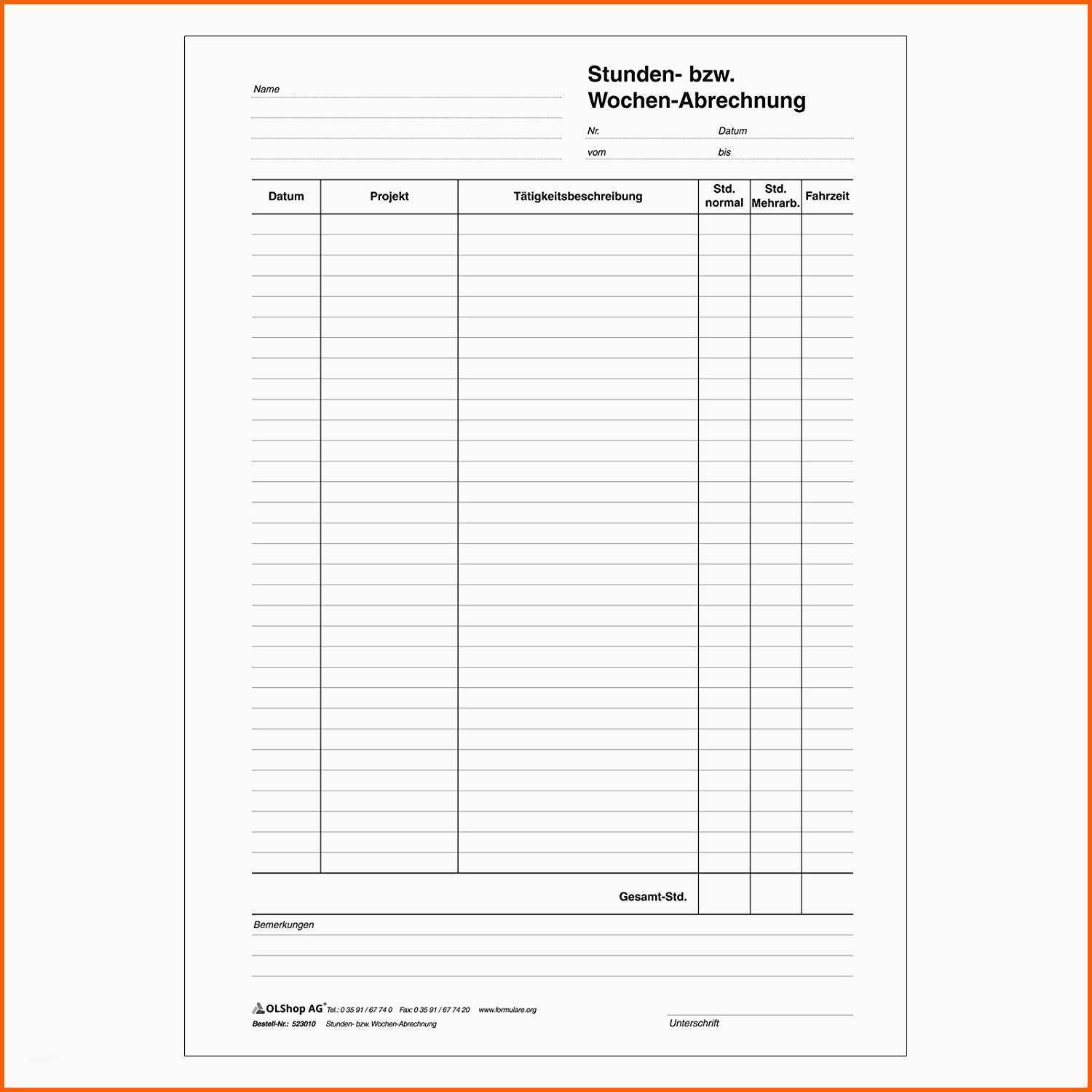 Tolle 11 Stundenzettel Vordruck - Kostenlos Vorlagen | #45491