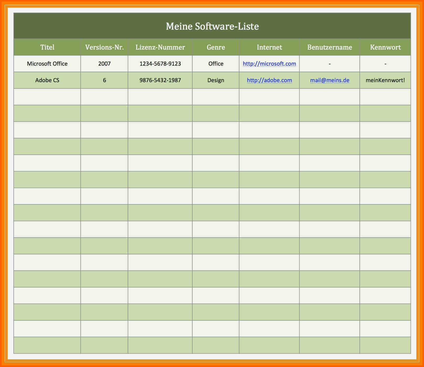 Tolle 9 Inventarliste Excel