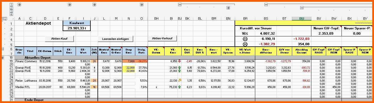 Tolle Aktiendepot In Excel Verwalten