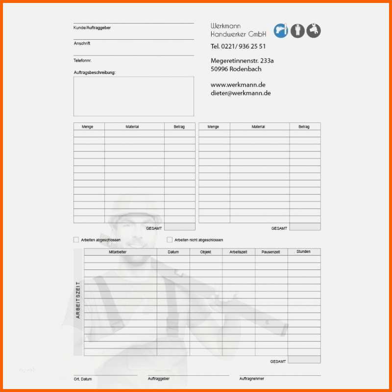 Tolle Arbeitsbericht Vorlage Handwerk Kostenlos Gut Regiebericht