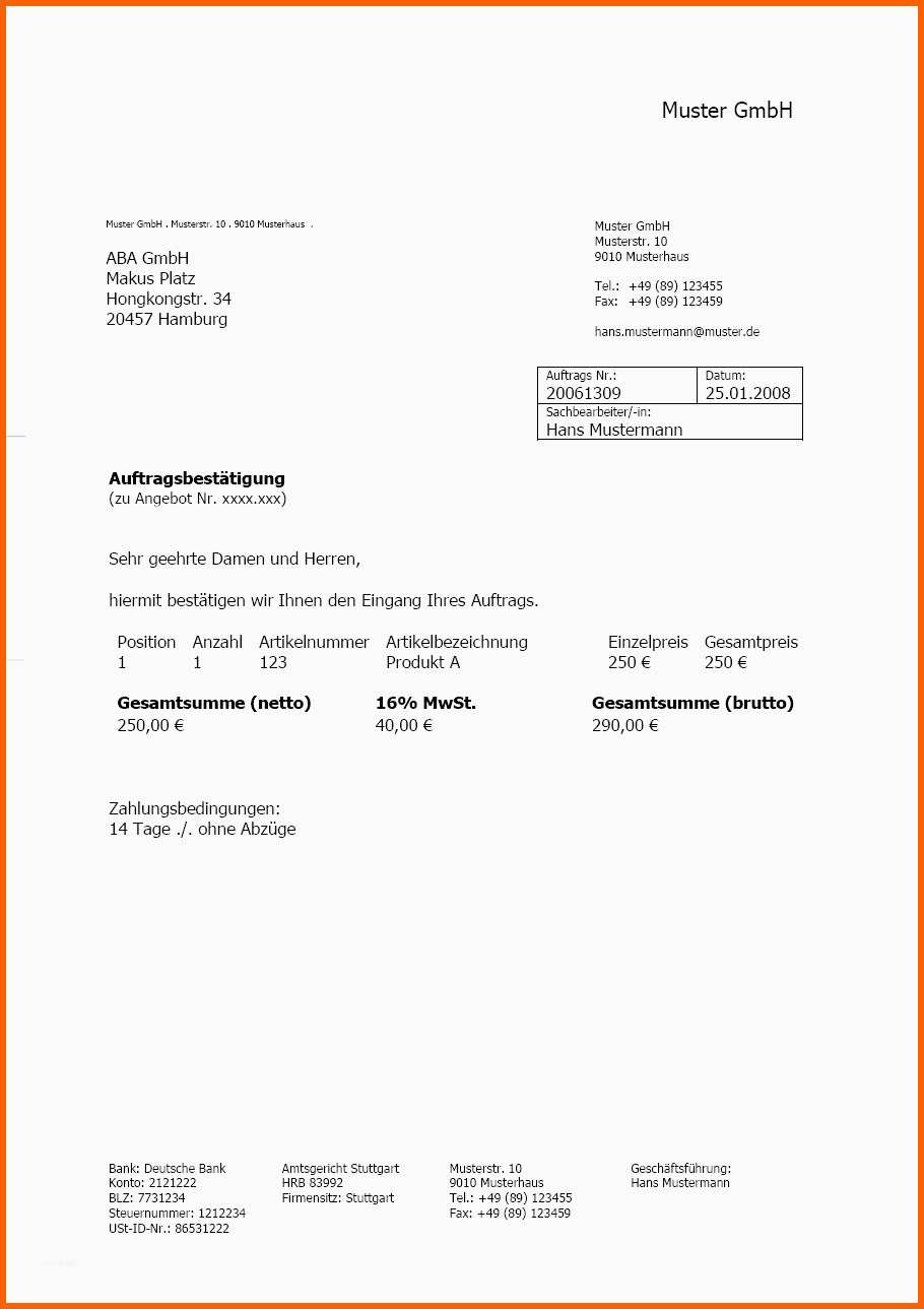 Tolle Auftragsbestätigung Vorlage Schöne Intelliaddress Word