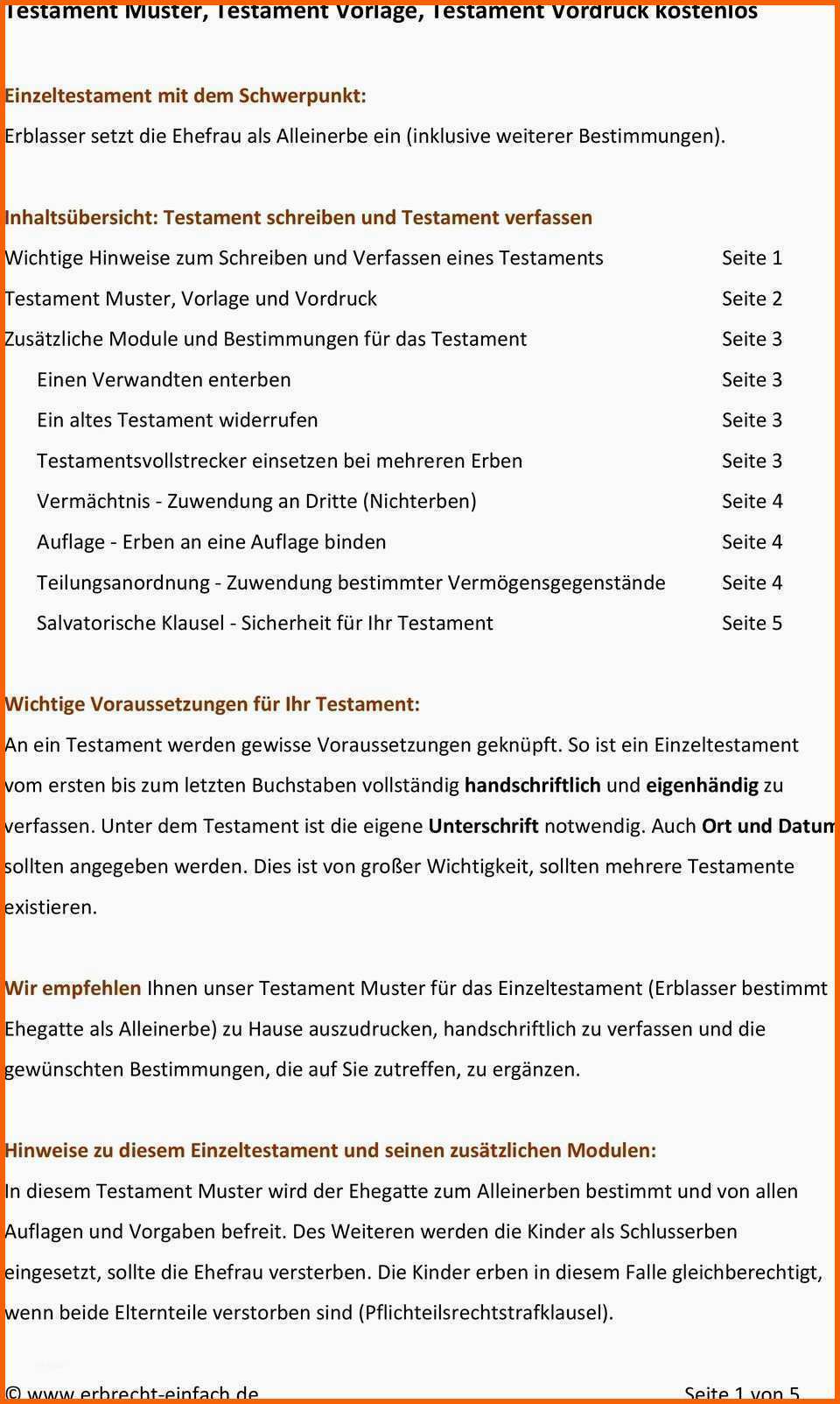 Tolle Berliner Testament Vorlage Kostenlos Pdf Inspiration