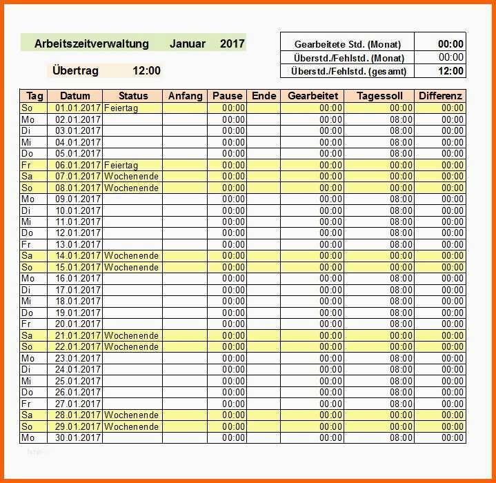 Tolle Datev Vorlage Zur Dokumentation Der Täglichen Arbeitszeit
