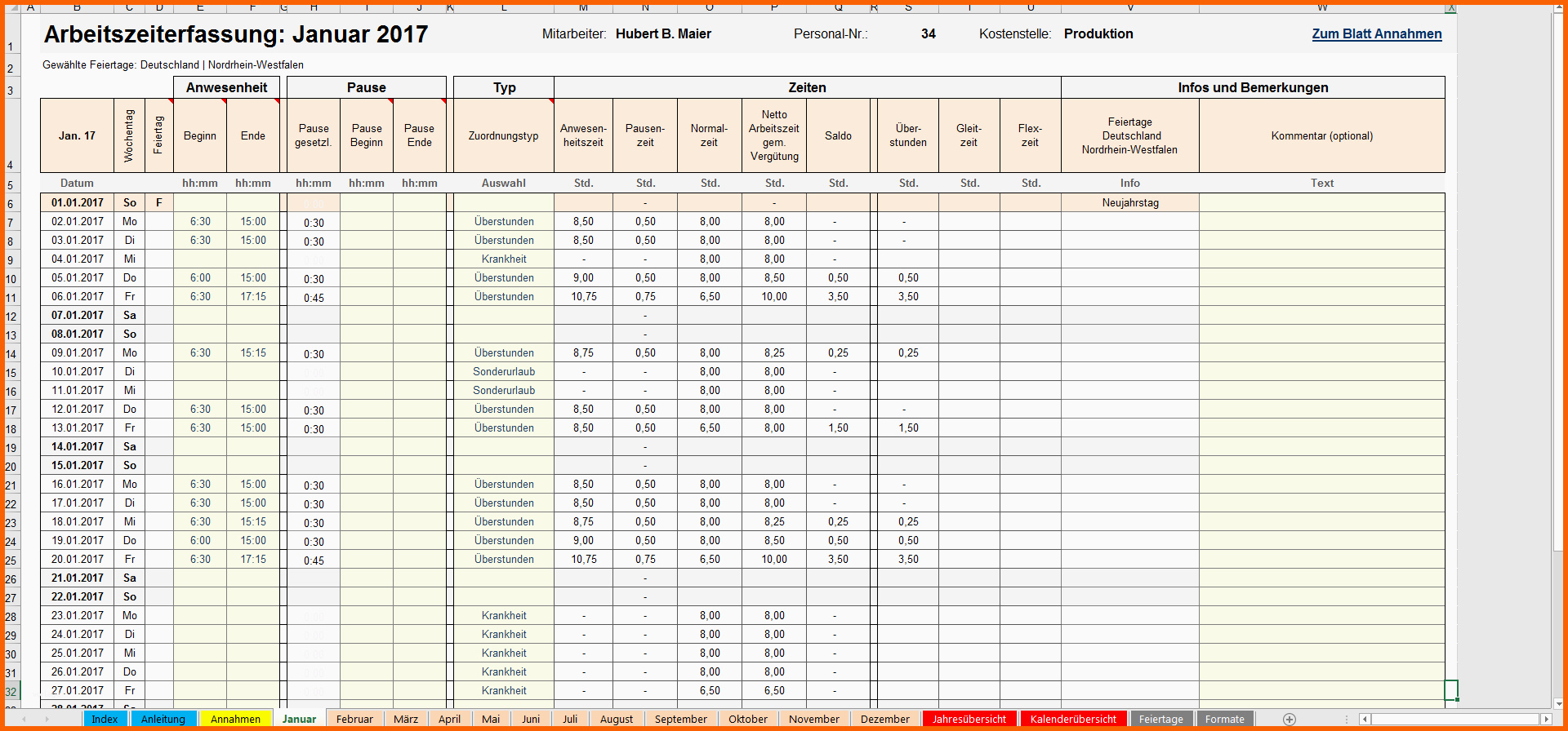 Tolle Excel Arbeitszeiterfassung Screenshots Fimovi
