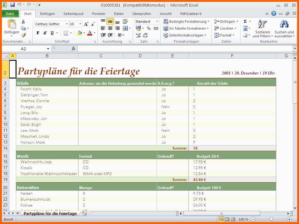 Tolle Excel Vorlage Partyplaner Download Chip