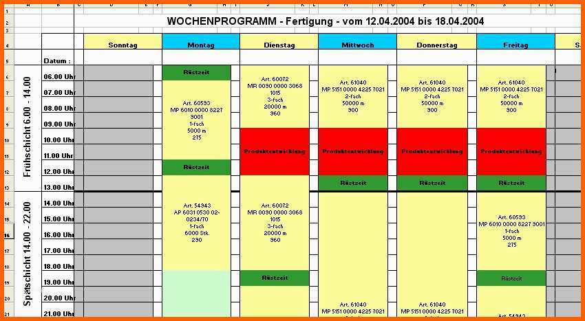 Tolle Excel Vorlage Produktionsplanung – De Excel