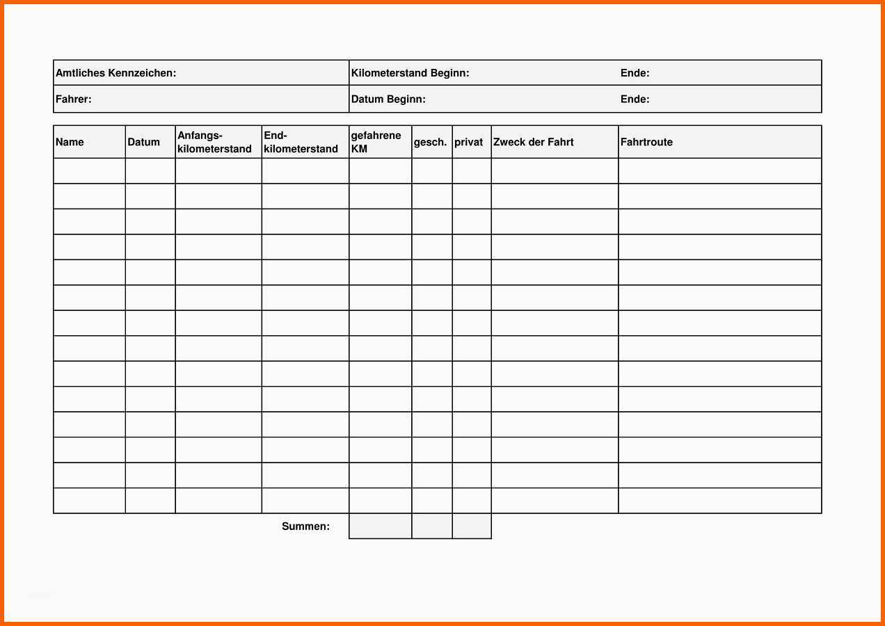 Tolle Fahrtenbuch Excel Vorlagen Kostenlos En