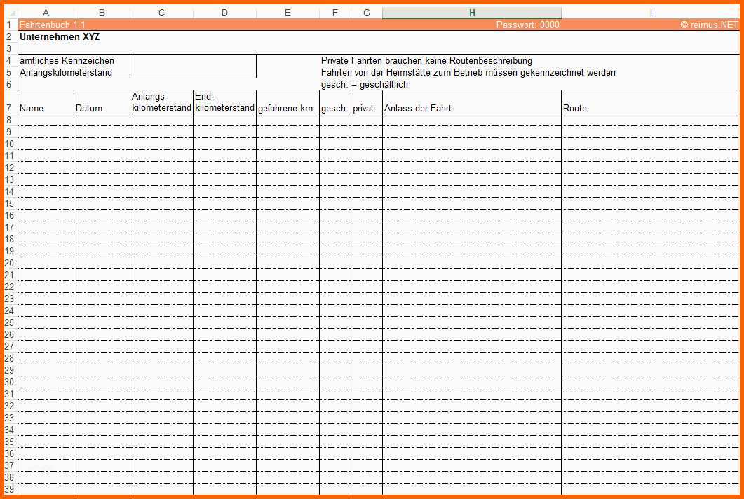 Tolle Fahrtenbuch Vorlage Excel – Xlsxdl