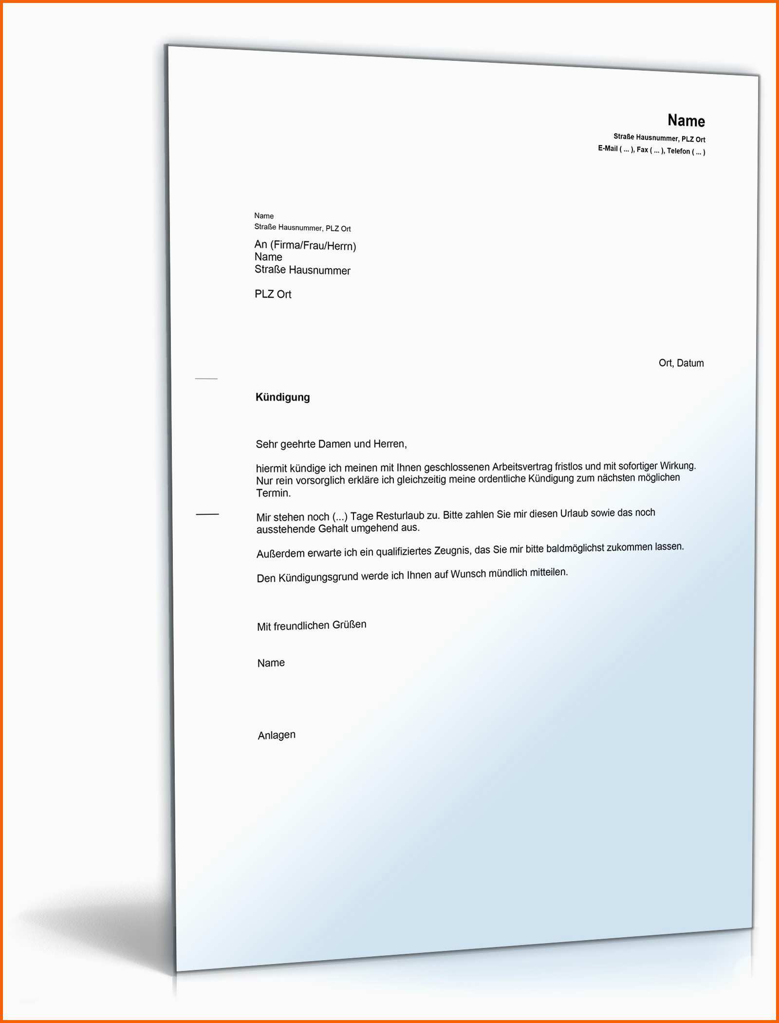 Tolle Fristlose Kündigung Arbeitsvertrag Durch Arbeitnehmer