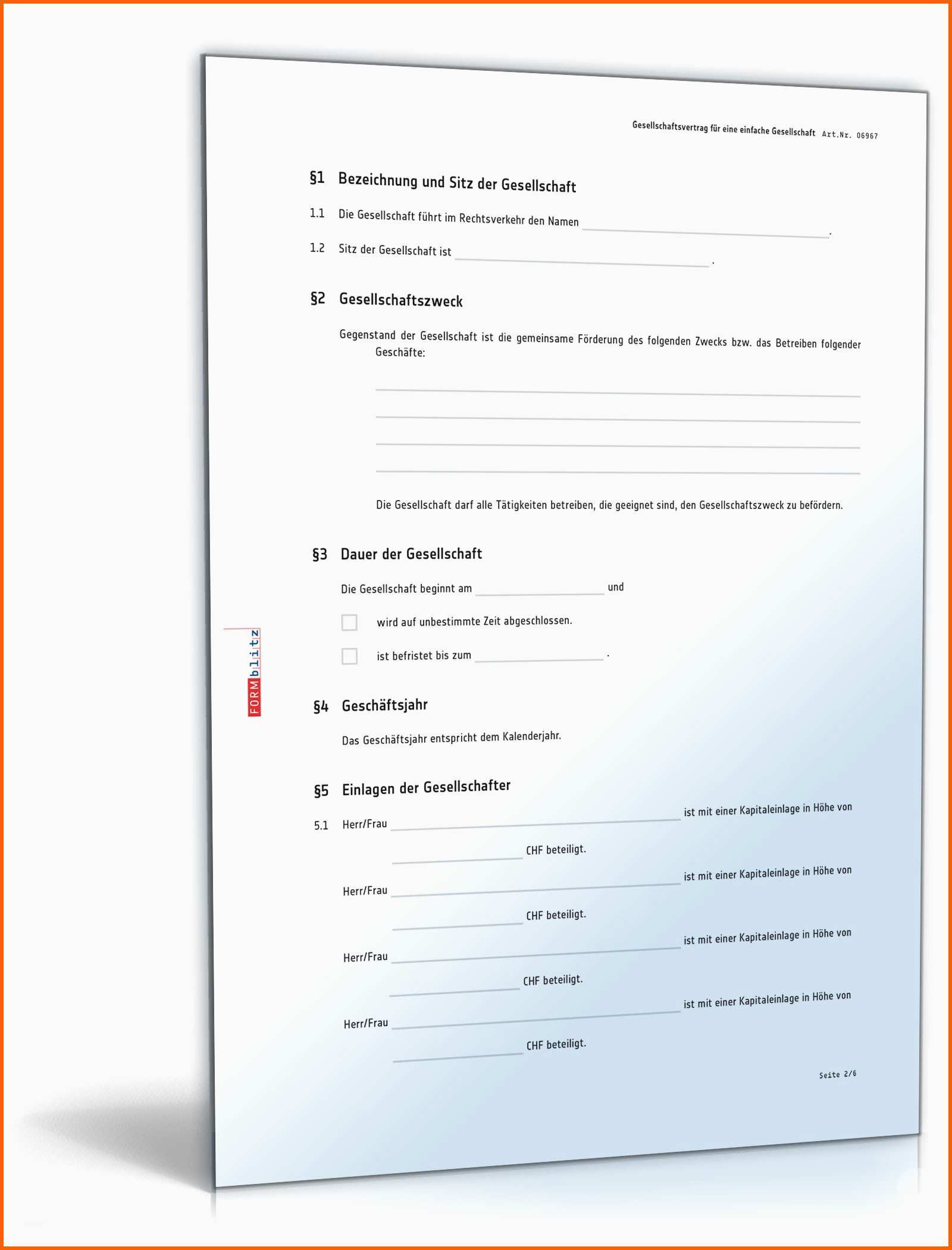 Tolle Gbr Gesellschaftsvertrag Muster Vorlage Zum Download