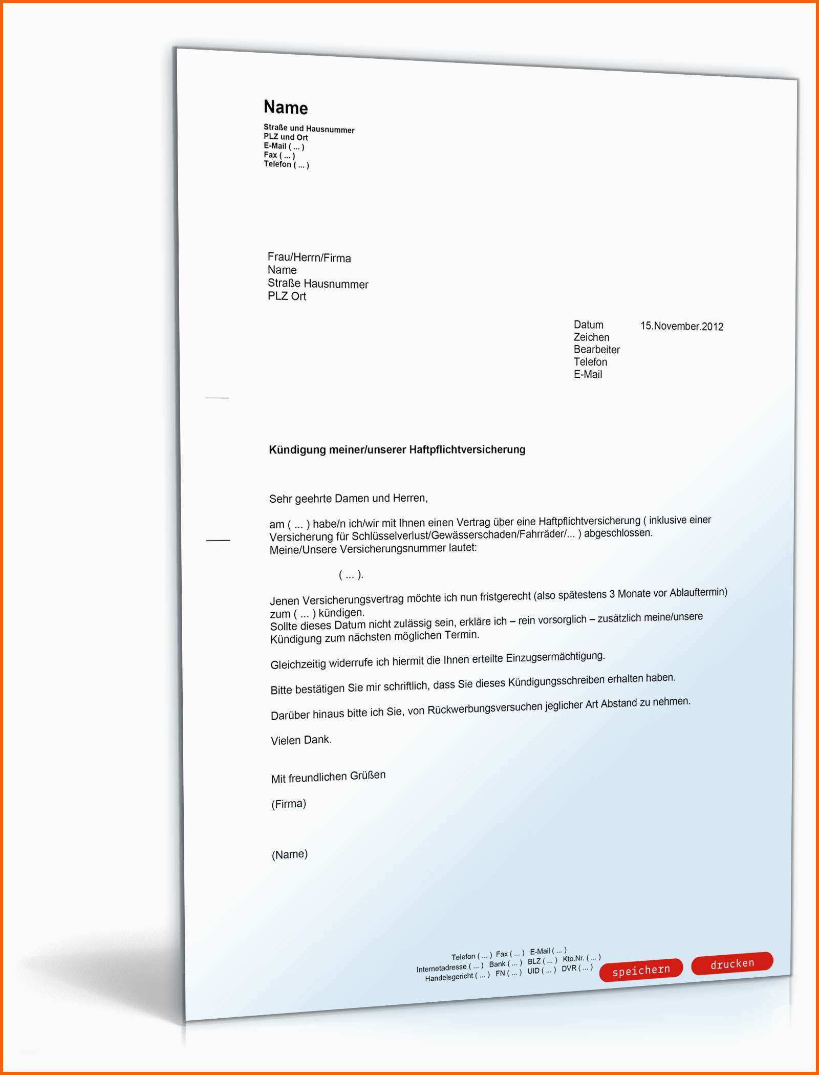 Tolle Kündigung Haftpflichtversicherung Muster Vorlage Zum