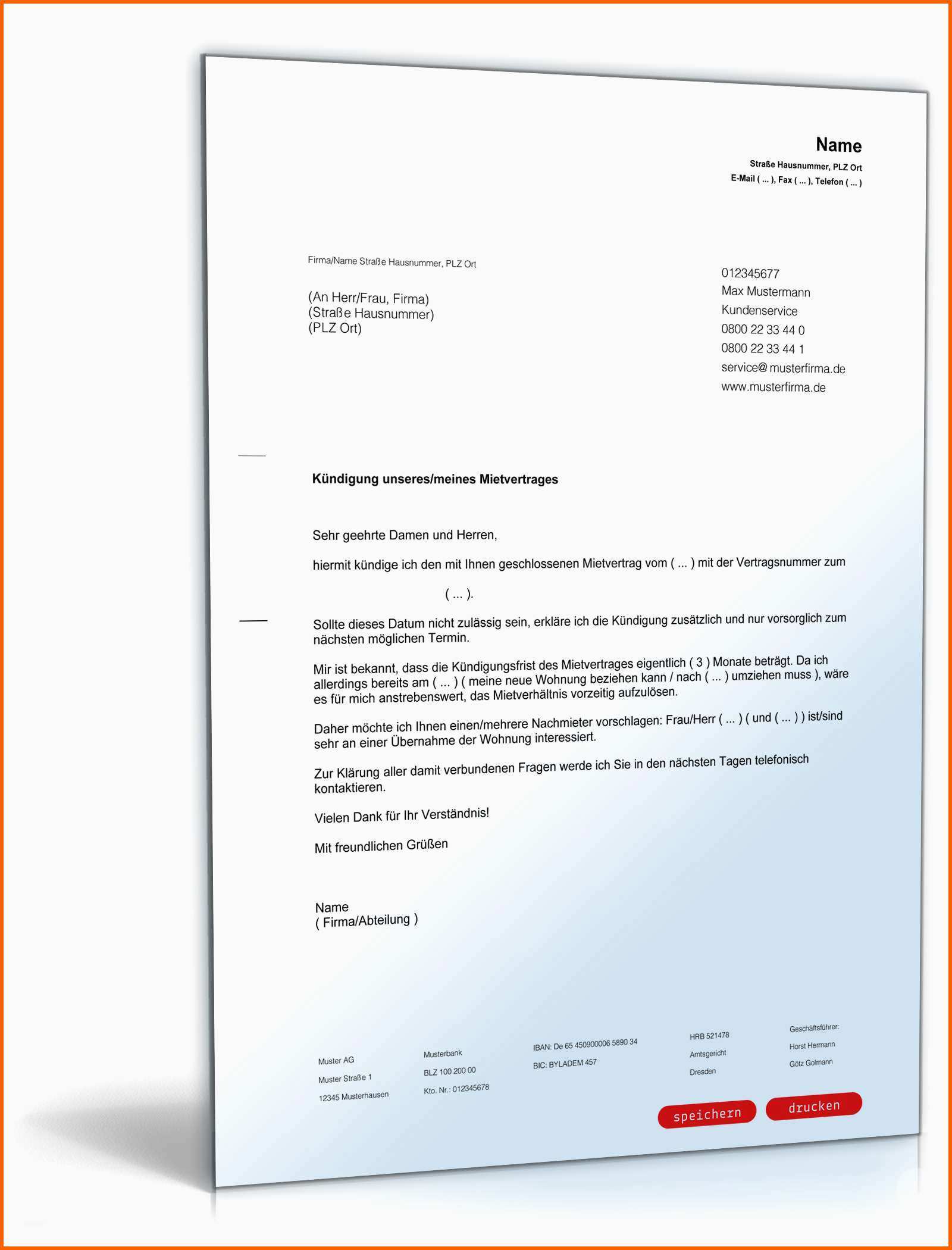 Tolle Kündigung Mietvertrag Mieter