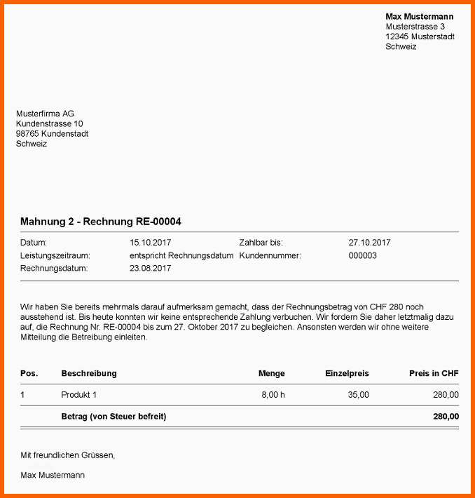 Tolle Mahnung Vorlage Für Schweiz