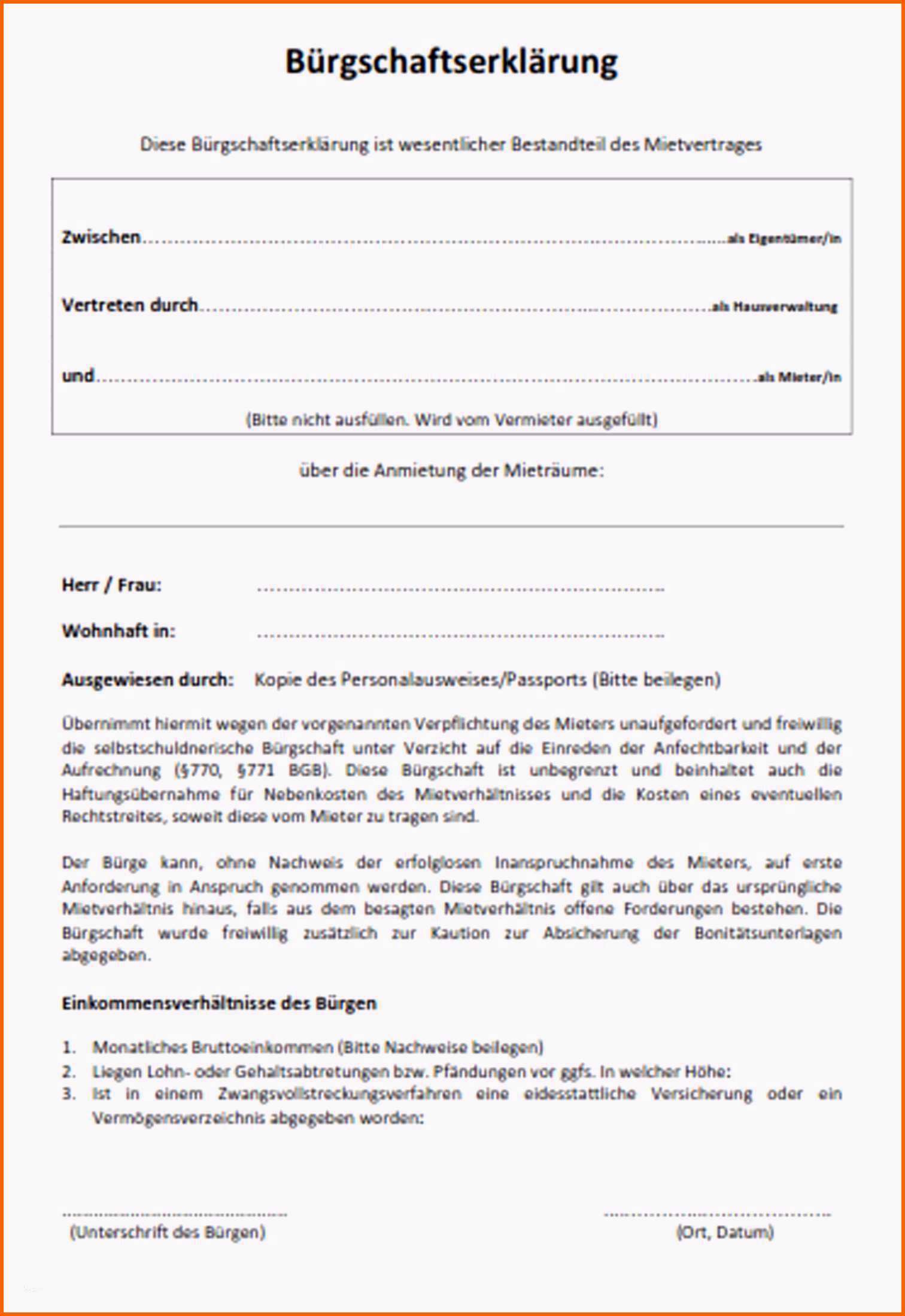 Tolle Selbstschuldnerische Bürgschaft Vorlage Phänomenal