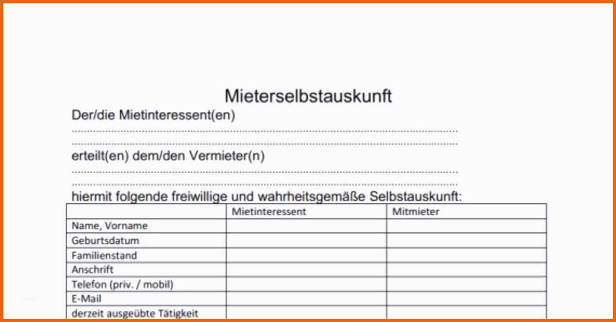 Tolle Unglaubliche Mieterselbstauskunft Vorlage 2016